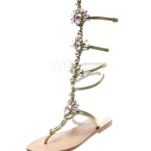 Rhinestone gladiator sandals in gold